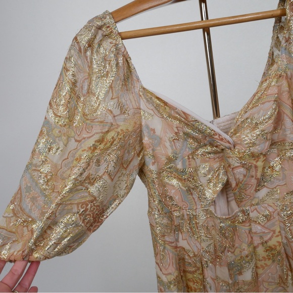 Anthropologie Ranna Gill Metallic Gold Paisley Jumpsuit Small - Picture 11 of 13